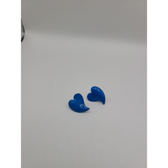 Vintage Earrings Stud Post Hearts Blue Solid Jewelry Costume - Picture 9 of 16